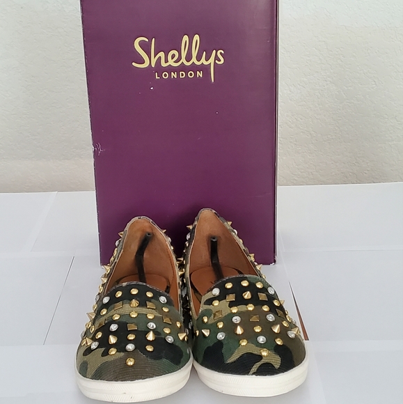Shelly’s London. Bartunek Rhinestone & Metal Studded Slip-on Flats, Size 7 - Picture 2 of 4